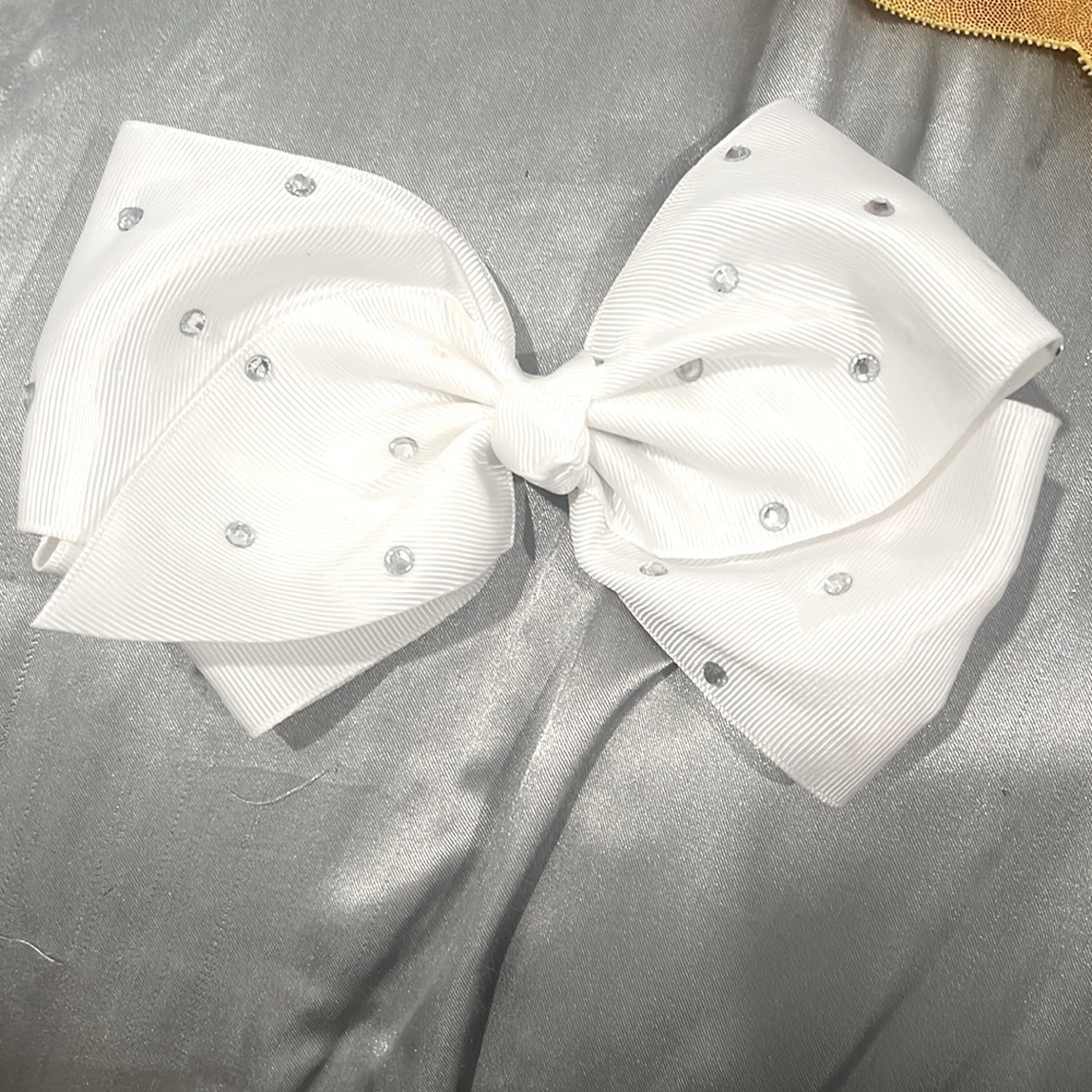 White rhinestone hair bow